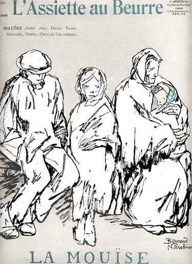 Portrait d'un couple de 'sans logis' et de leur deux enfants : dessin de Bernard Naudin.