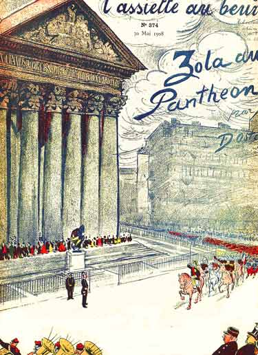 Vue générale de la cérémonie du transfert des cendres de Zola au Panthéon : dessin de D'Ostoya